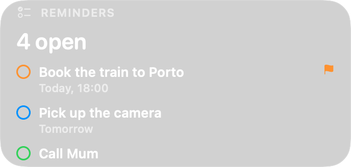 Reminders widget, List style